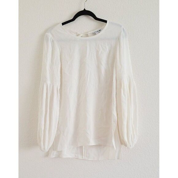 Elizabeth and James Harriet Pleated Long Balloon Sleeve Tie Neck Blouse XS - Picture 2 of 13